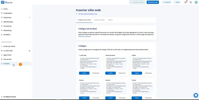 1. Clique em Inserir (Embed)